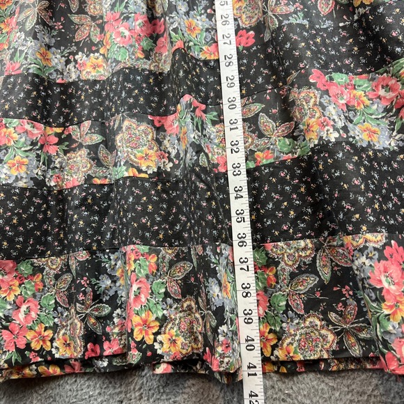 Vintage 70s Floral Paisley Print Lace Up Midi Dress Multi Puff Sleeve 10 - Picture 9 of 11